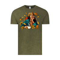 Vintage Olive Fall afro woman with coffee Vintage Tee - RanaPortraitStore