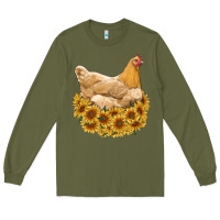 Army Green chicken with sunflowers Long Sleeve Tee - RanaPortraitStore