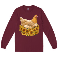 Burgundy chicken with sunflowers Long Sleeve Tee - RanaPortraitStore