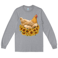 Heather Grey chicken with sunflowers Long Sleeve Tee - RanaPortraitStore