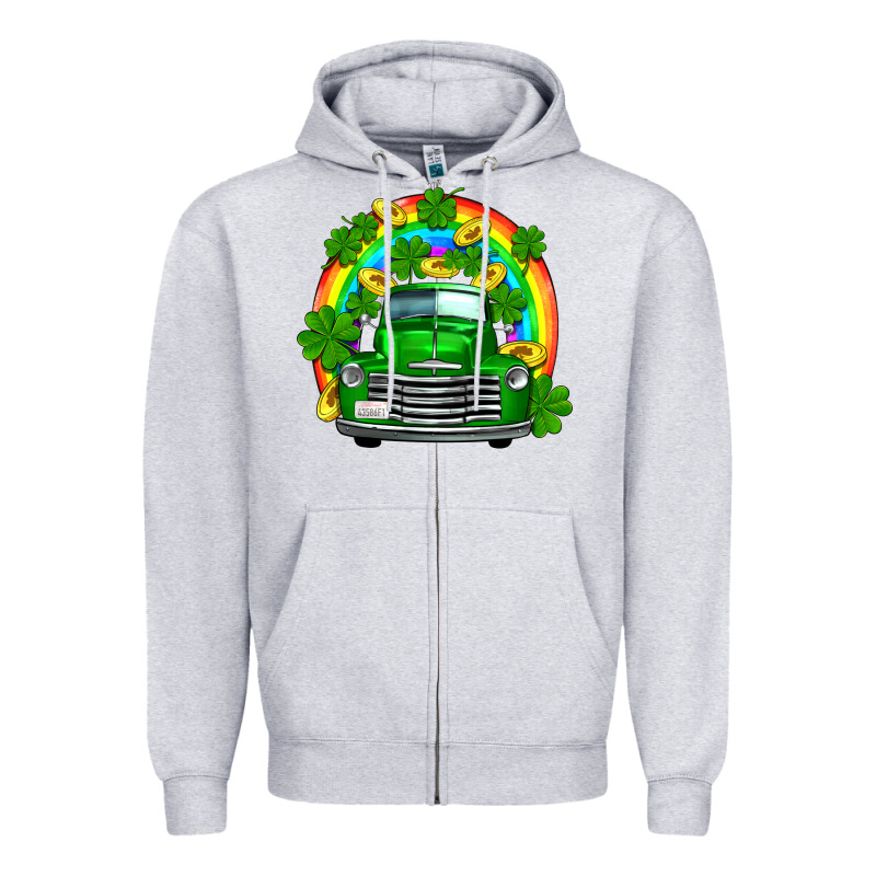 St Patricks Shamrock Gold Rainbow Truck Zipper Hoodie by FaDigitalArtStudio | Teevron