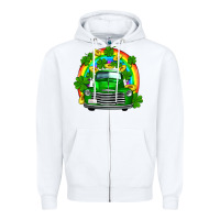 White st patricks shamrock gold rainbow truck Zipper Hoodie - FaDigitalArtStudio