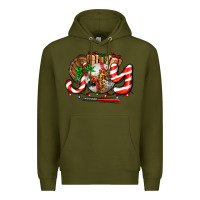 Army Green joy with baseball and christmas gift and candies Premium Hoodie - AdoDesignShop