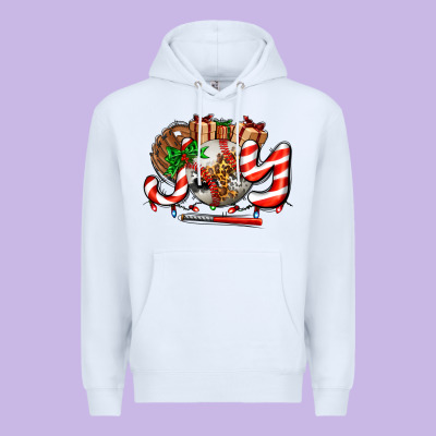 Joy With Baseball And Christmas Gift And Candies Premium Hoodie Designed By Adodesignshop