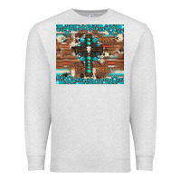 Oatmeal Heather gemstone and cross with cowhide Premium Sweatshirt - Artiststas