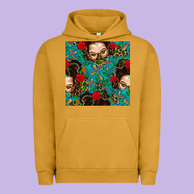 Messy Bun Mom And Cross With Leopard Patterns Urban Hoodie Designed By Bundleandbundleshop