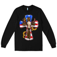 Black american flag cross cow skull sunflowers Long Sleeve Tee - RanaPortraitStore