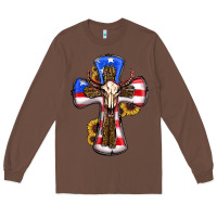 Chestnut american flag cross cow skull sunflowers Long Sleeve Tee - RanaPortraitStore