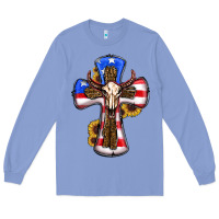 Colony Blue american flag cross cow skull sunflowers Long Sleeve Tee - RanaPortraitStore