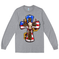 Heather Grey american flag cross cow skull sunflowers Long Sleeve Tee - RanaPortraitStore