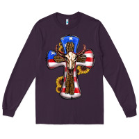Plum american flag cross cow skull sunflowers Long Sleeve Tee - RanaPortraitStore