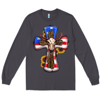 Smoke american flag cross cow skull sunflowers Long Sleeve Tee - RanaPortraitStore