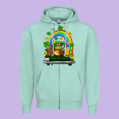 St Patricks Shamrock Gold Beer Truck Zipper Hoodie Designed By Fadigitalartstudio