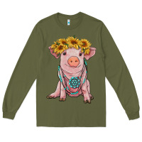 Army Green sunflower pig with gemstone Long Sleeve Tee - RanaPortraitStore