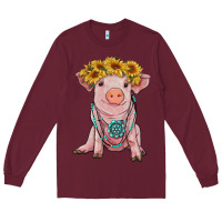 Burgundy sunflower pig with gemstone Long Sleeve Tee - RanaPortraitStore