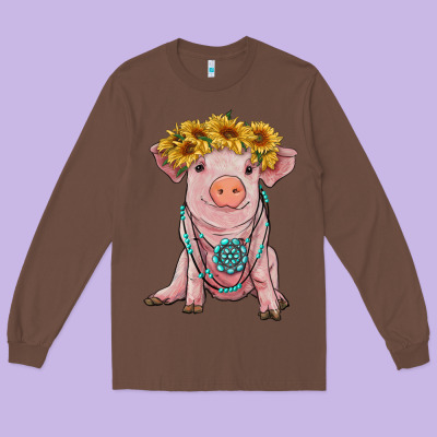 Sunflower Pig With Gemstone Long Sleeve Tee Designed By Ranaportraitstore