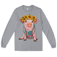 Heather Grey sunflower pig with gemstone Long Sleeve Tee - RanaPortraitStore