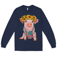 Navy sunflower pig with gemstone Long Sleeve Tee - RanaPortraitStore