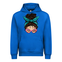 Cobalt Messy Curly Bun Mom With Leopard Bandana Urban Hoodie - BundleAndBundleShop