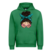 Emerald Messy Curly Bun Mom With Leopard Bandana Urban Hoodie - BundleAndBundleShop