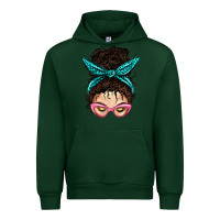 Forest Green Messy Curly Bun Mom With Leopard Bandana Urban Hoodie - BundleAndBundleShop
