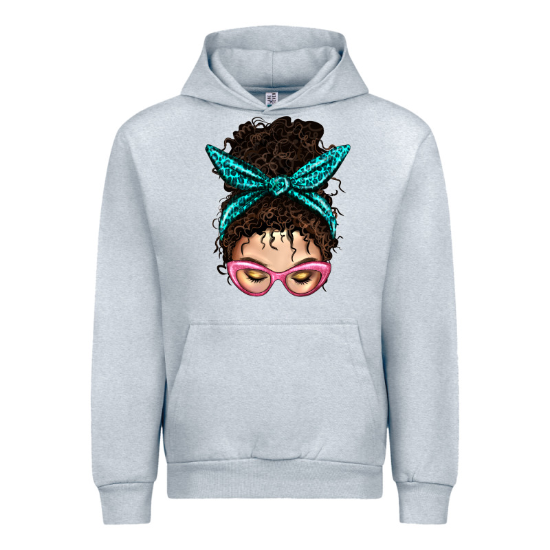 Messy Curly Bun Mom With Leopard Bandana Urban Hoodie by BundleAndBundleShop | Teevron