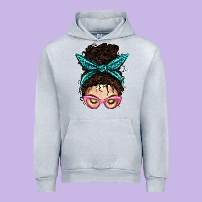 Messy Curly Bun Mom With Leopard Bandana Urban Hoodie Designed By Bundleandbundleshop