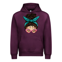 Mauve Wine Messy Curly Bun Mom With Leopard Bandana Urban Hoodie - BundleAndBundleShop