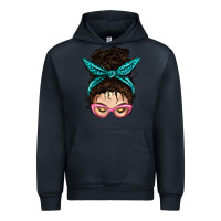 Navy Messy Curly Bun Mom With Leopard Bandana Urban Hoodie - BundleAndBundleShop