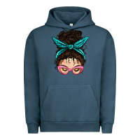 Pigment Midnight Navy Messy Curly Bun Mom With Leopard Bandana Urban Hoodie - BundleAndBundleShop