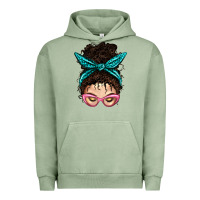 Pigment Oil Green Messy Curly Bun Mom With Leopard Bandana Urban Hoodie - BundleAndBundleShop