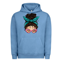 Pigment Pebble Blue Messy Curly Bun Mom With Leopard Bandana Urban Hoodie - BundleAndBundleShop