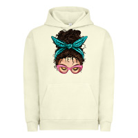 Pigment Pistachio Messy Curly Bun Mom With Leopard Bandana Urban Hoodie - BundleAndBundleShop