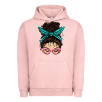 Pigment Salmon Messy Curly Bun Mom With Leopard Bandana Urban Hoodie - BundleAndBundleShop