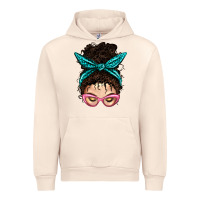 Sandshell Messy Curly Bun Mom With Leopard Bandana Urban Hoodie - BundleAndBundleShop