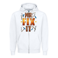 White mr fix it Zipper Hoodie - HRA Design Shop
