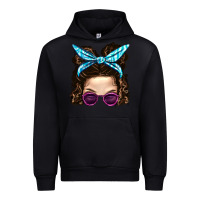 Black Messy Bun Mom And Pink Leopard Sunglasses Urban Hoodie - BundleAndBundleShop