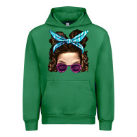 Emerald Messy Bun Mom And Pink Leopard Sunglasses Urban Hoodie - BundleAndBundleShop