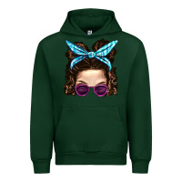 Forest Green Messy Bun Mom And Pink Leopard Sunglasses Urban Hoodie - BundleAndBundleShop
