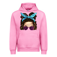 Fuchsia Pink Messy Bun Mom And Pink Leopard Sunglasses Urban Hoodie - BundleAndBundleShop