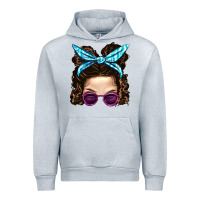 Heather Grey Messy Bun Mom And Pink Leopard Sunglasses Urban Hoodie - BundleAndBundleShop