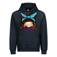 Navy Messy Bun Mom And Pink Leopard Sunglasses Urban Hoodie - BundleAndBundleShop