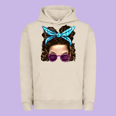 Messy Bun Mom And Pink Leopard Sunglasses Urban Hoodie Designed By Bundleandbundleshop