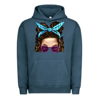 Pigment Midnight Navy Messy Bun Mom And Pink Leopard Sunglasses Urban Hoodie - BundleAndBundleShop
