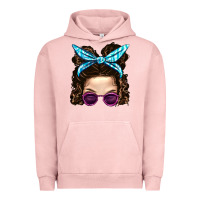 Pigment Salmon Messy Bun Mom And Pink Leopard Sunglasses Urban Hoodie - BundleAndBundleShop