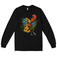 Black rooster with sunflowers Long Sleeve Tee - RanaPortraitStore