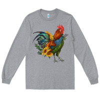 Heather Grey rooster with sunflowers Long Sleeve Tee - RanaPortraitStore
