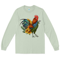 Matcha rooster with sunflowers Long Sleeve Tee - RanaPortraitStore