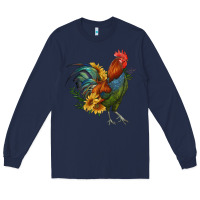 Navy rooster with sunflowers Long Sleeve Tee - RanaPortraitStore