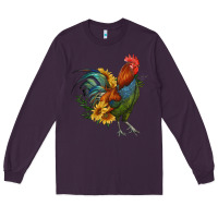 Plum rooster with sunflowers Long Sleeve Tee - RanaPortraitStore